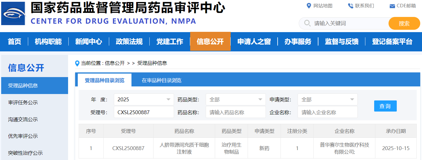 自主研發(fā)的干細胞新藥“人臍帶源間充質(zhì)干細胞注射液”臨床試驗申請，已于2026年1月5日正式獲得國家藥品監(jiān)督管理局批準（受理號：CXSL2500887）。